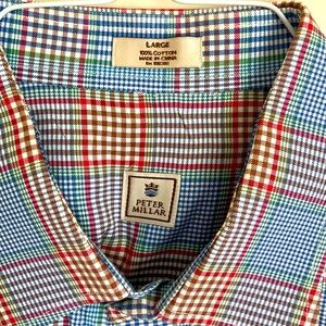 Peter Milar Men's Blue and Red Plaid crisp button up